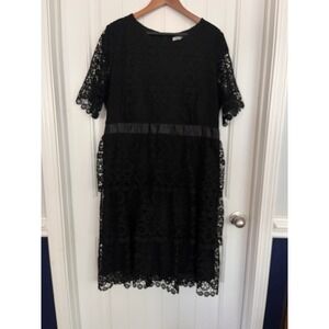 JESSAKAE Black Tiered Lace Overlay Dress Women's XXXL Waist Tie
